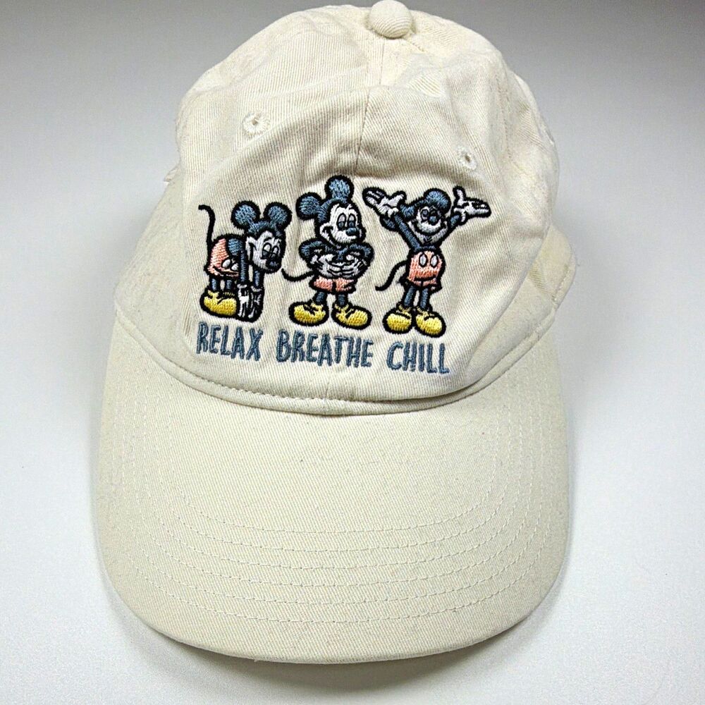 Disney Mickey Mouse Relax Breathe Chill Hat Cap One Size White Unisex